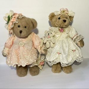 (2) Vintage Victorian Style Plush Teddy Bears 15”